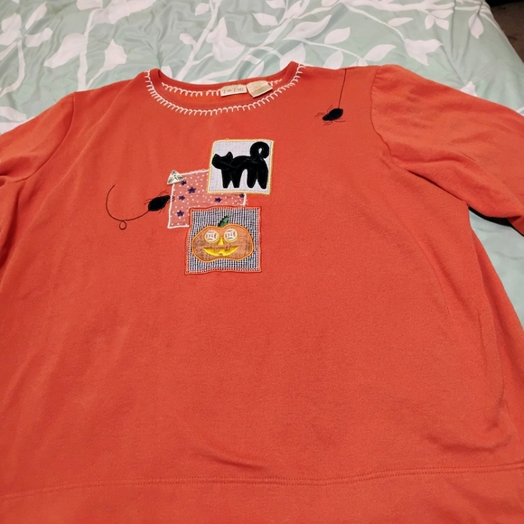 Bobbie Brooks Orange Sweater with Cat and Pumpkin Motif - Picture 1 of 9